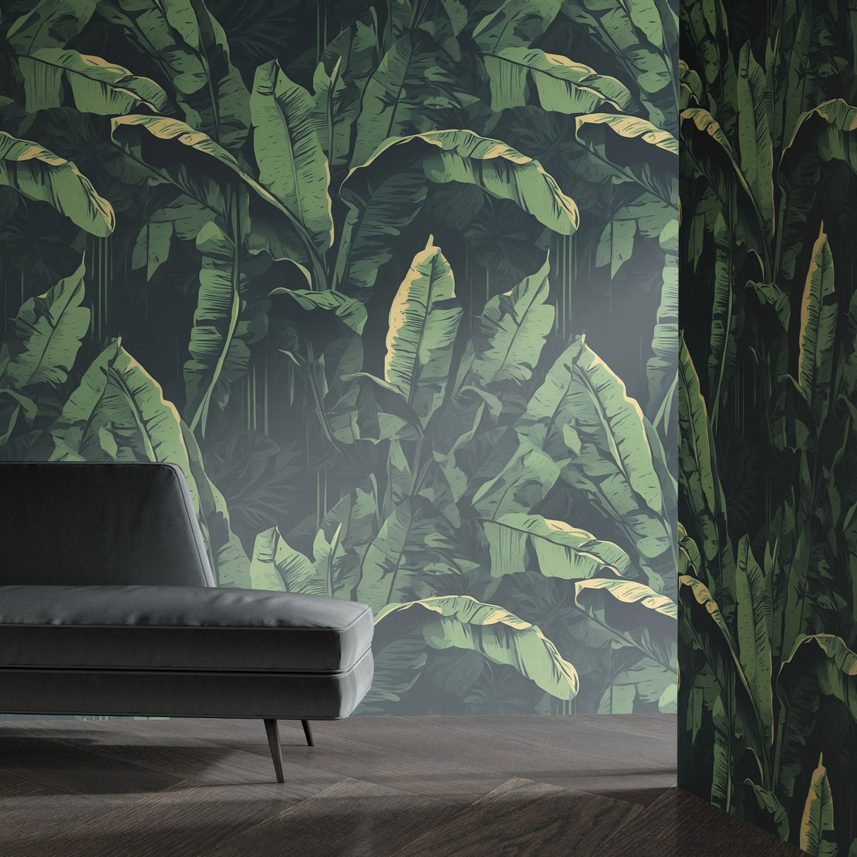 Banana Bliss | Green Tropical Jungle Banana Leaves Wallpaper Wallpaper Sckribbles