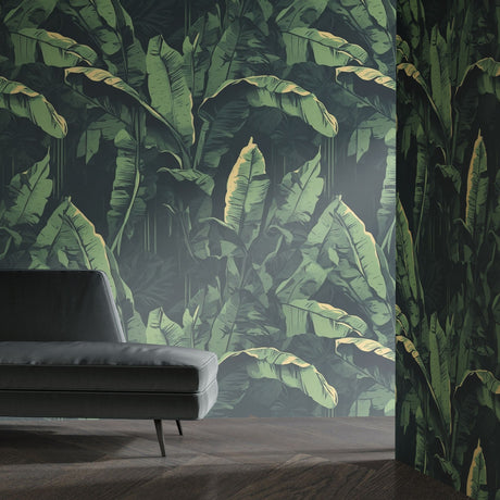 Banana Bliss | Green Tropical Jungle Banana Leaves Wallpaper Wallpaper Sckribbles