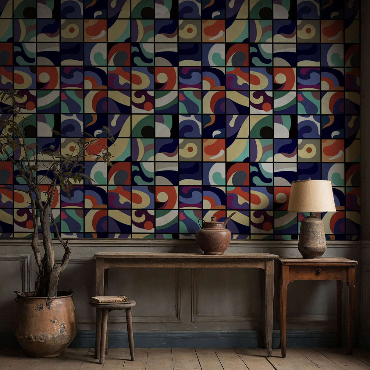 Block Party | Colorful Abstract Maximalist Geometrical Wallpaper Wallpaper Sckribbles