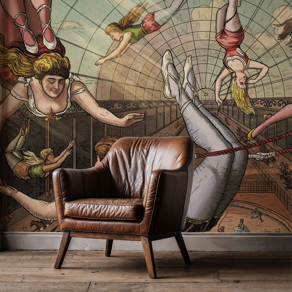 Vaulting Visions | Vintage Circus Acrobats Whimsical Wallpaper Mural Wallpaper Mural Sckribbles