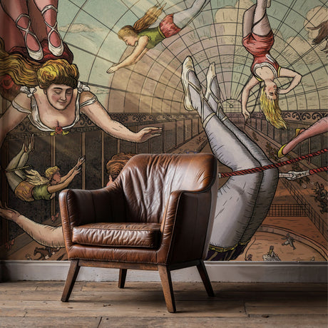 Vaulting Visions | Vintage Circus Acrobats Whimsical Wallpaper Mural Wallpaper Mural Sckribbles