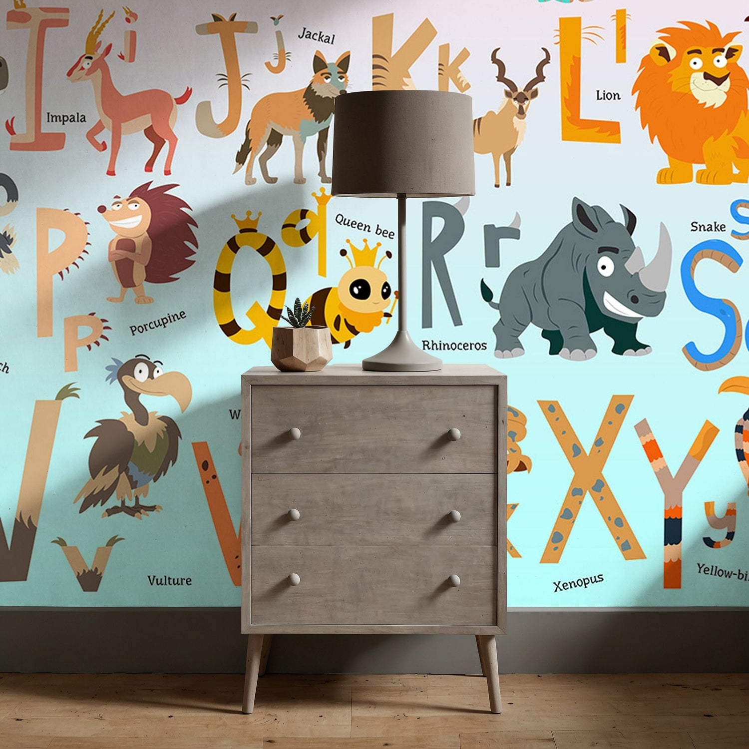 Jungle ABCs | Children's Animal Alphabet Educational Wallpaper Mural Wallpaper Mural Sckribbles