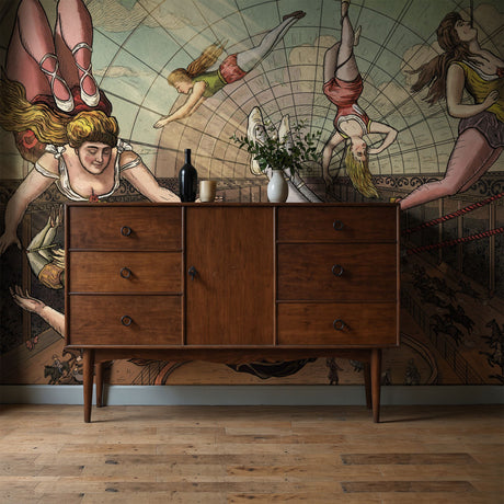 Vaulting Visions | Vintage Circus Acrobats Whimsical Wallpaper Mural Wallpaper Mural Sckribbles
