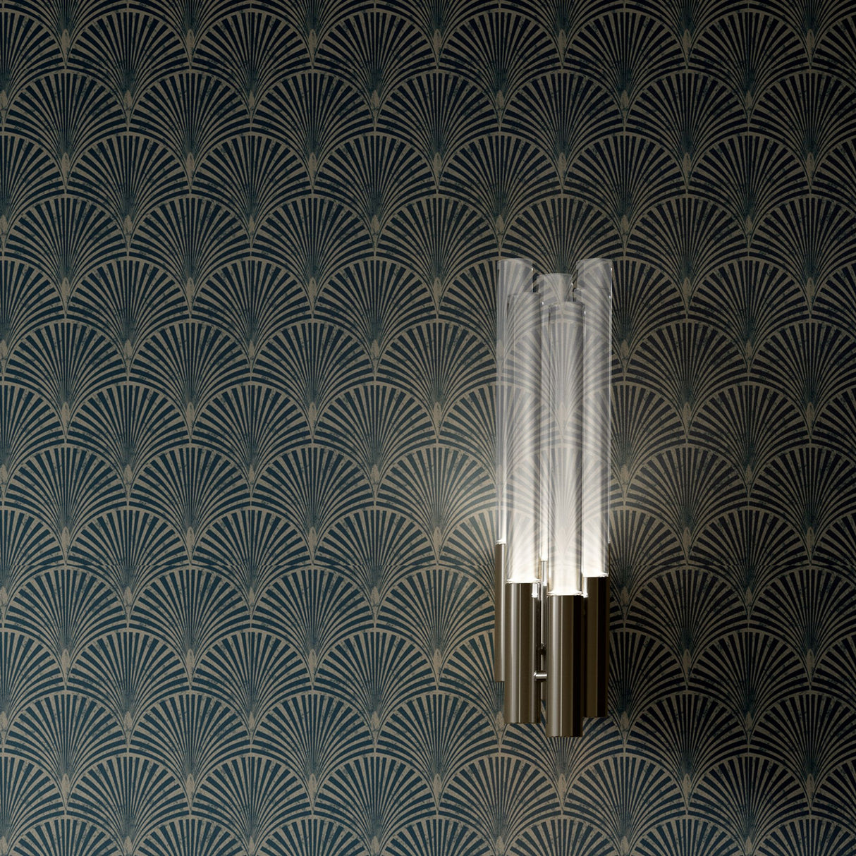 Vintage Gatsby | Art Deco Fan Weathered Blue & Green Wallpaper Wallpaper Sckribbles