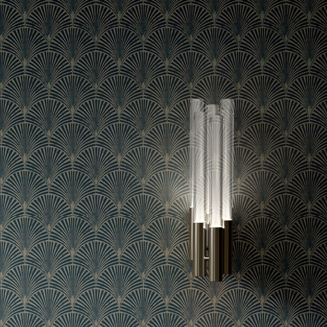 Vintage Gatsby | Art Deco Fan Weathered Blue & Green Wallpaper Wallpaper Sckribbles