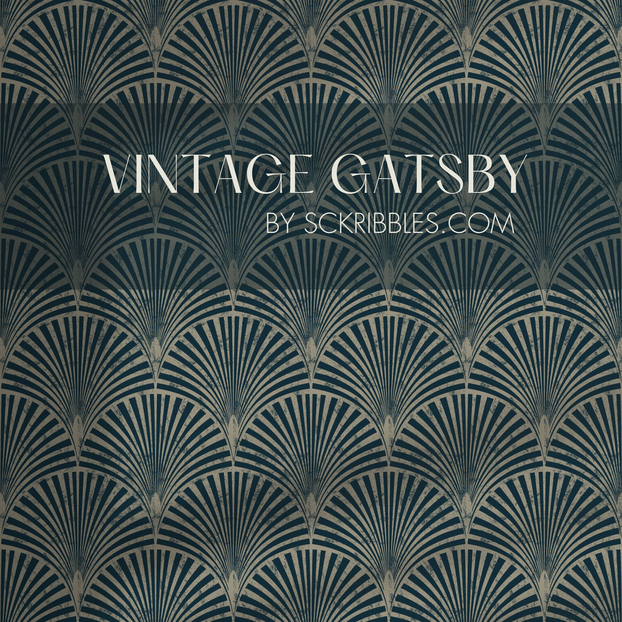 Vintage Gatsby | Art Deco Fan Weathered Blue & Green Wallpaper Wallpaper Sckribbles