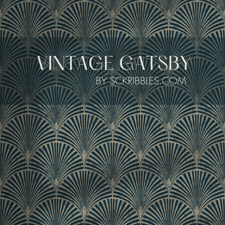 Vintage Gatsby | Art Deco Fan Weathered Blue & Green Wallpaper Wallpaper Sckribbles