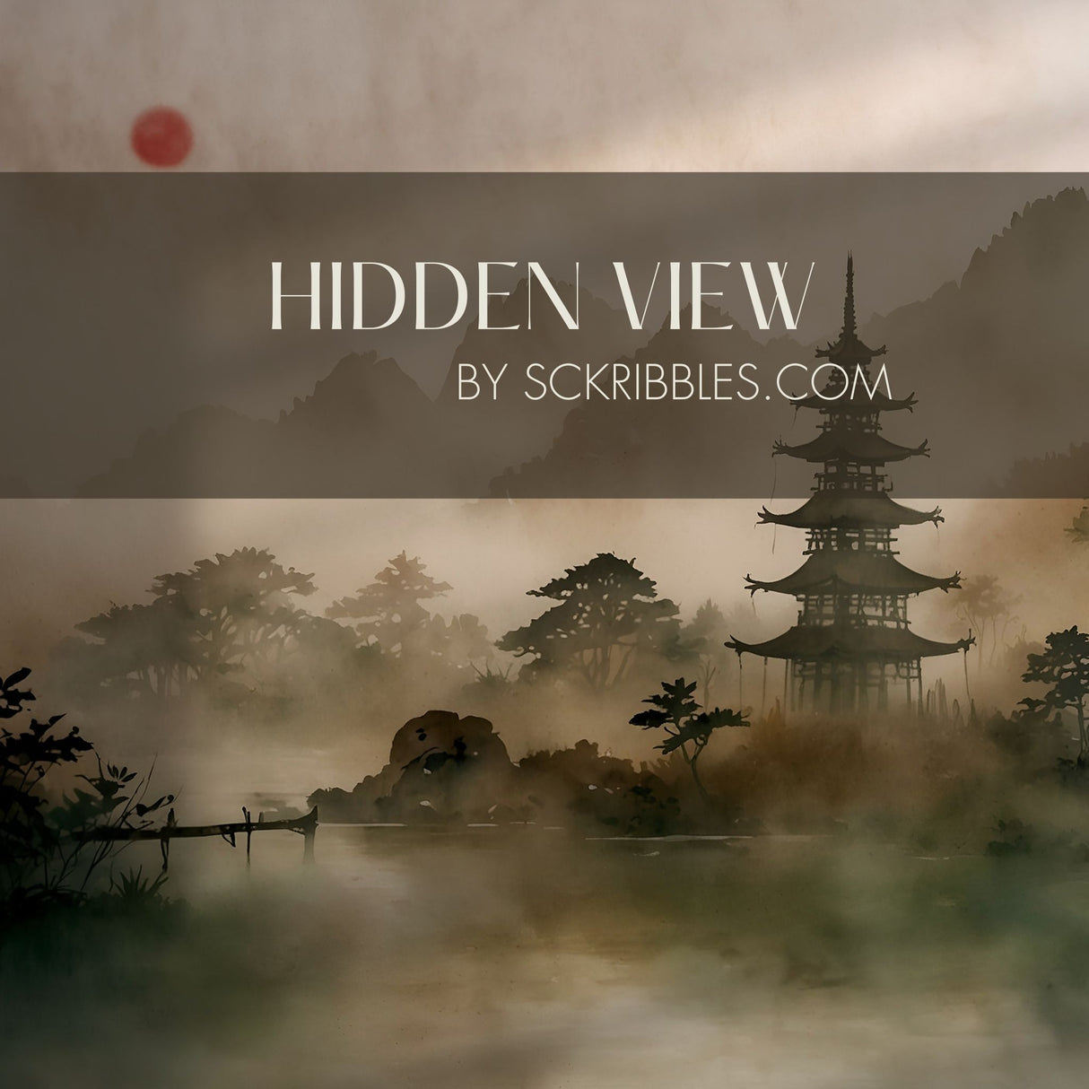 Hidden View | Asian Watercolor Landscape Scenic Wallpaper Mural Wallpaper Mural Sckribbles
