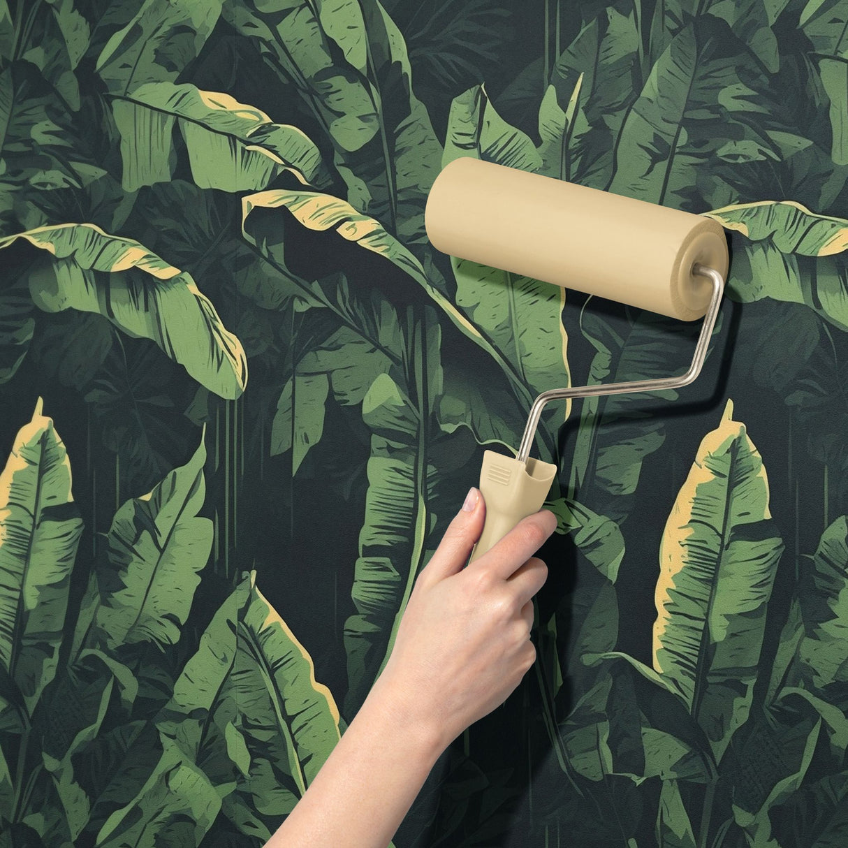 Banana Bliss | Green Tropical Jungle Banana Leaves Wallpaper Wallpaper Sckribbles