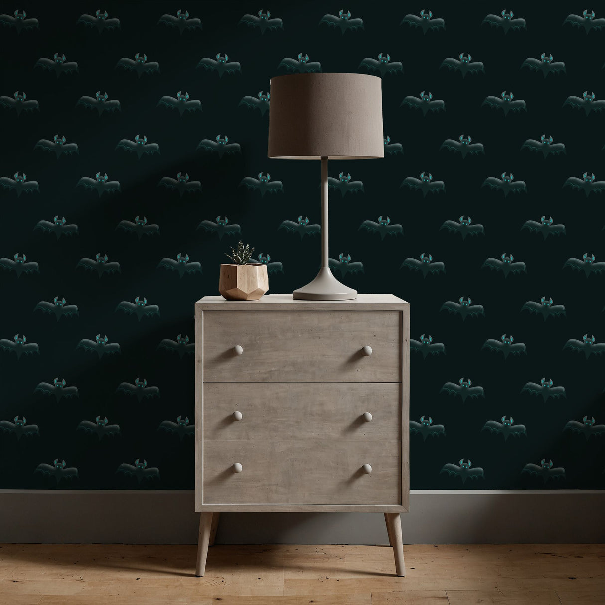 Flight of Frights | Dark Moody Blue Halloween Bat Wallpaper Wallpaper Sckribbles