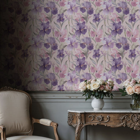 Germanica Mist | Feminine Pink & Purple Iris Floral Wallpaper Wallpaper Sckribbles
