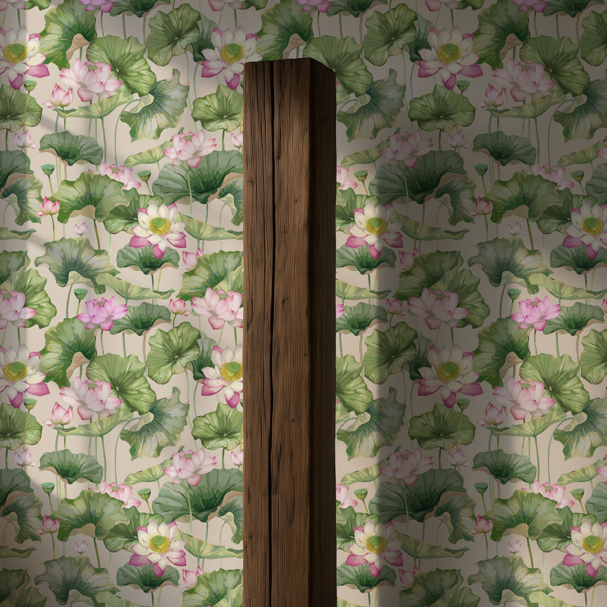 Aqua Garden | Feminine Green & Pink Water Lily Wallpaper Wallpaper Sckribbles