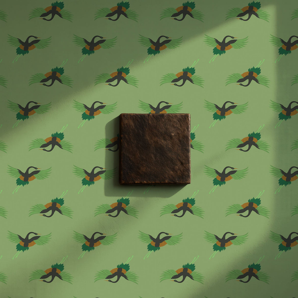 Sky Dance | Fun Bright Green Asian Crane Wallpaper Wallpaper Sckribbles Signature - Premium Non-Woven Roll - 24 in x 32.8 ft (61 cm × 10 m)