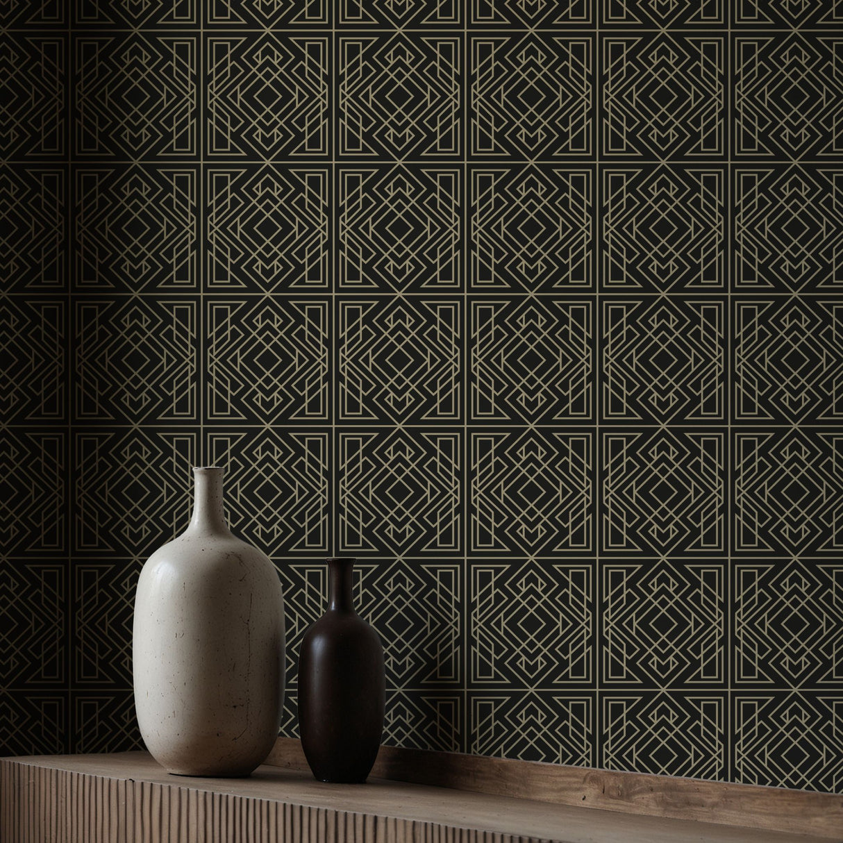 Crystalline Contours | Sophisticated Geometrical Luxury Art Deco Wallpaper Wallpaper Sckribbles