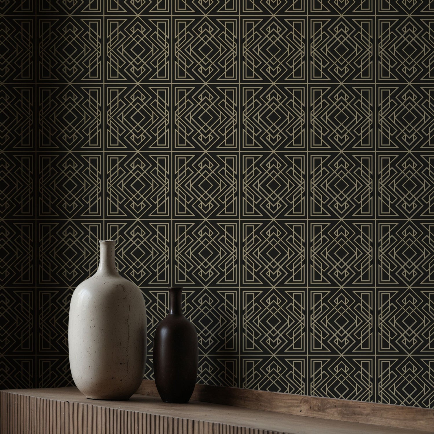 Crystalline Contours | Sophisticated Geometrical Luxury Art Deco Wallpaper Wallpaper Sckribbles