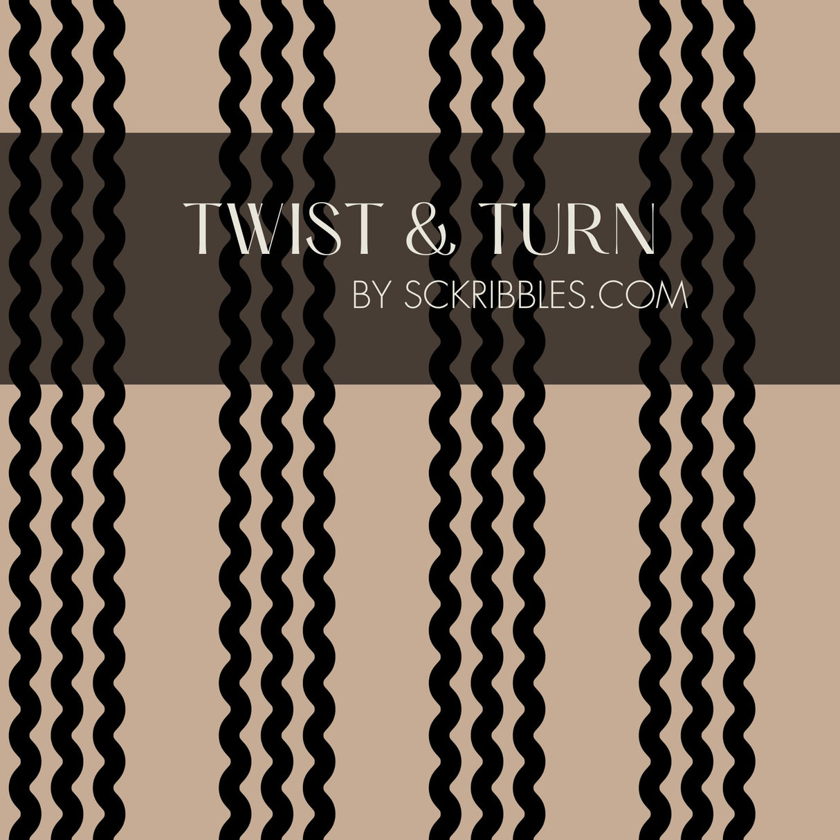 Twist & Turn | Black & Beige Wavy Vertical Striped Wallpaper Wallpaper Sckribbles