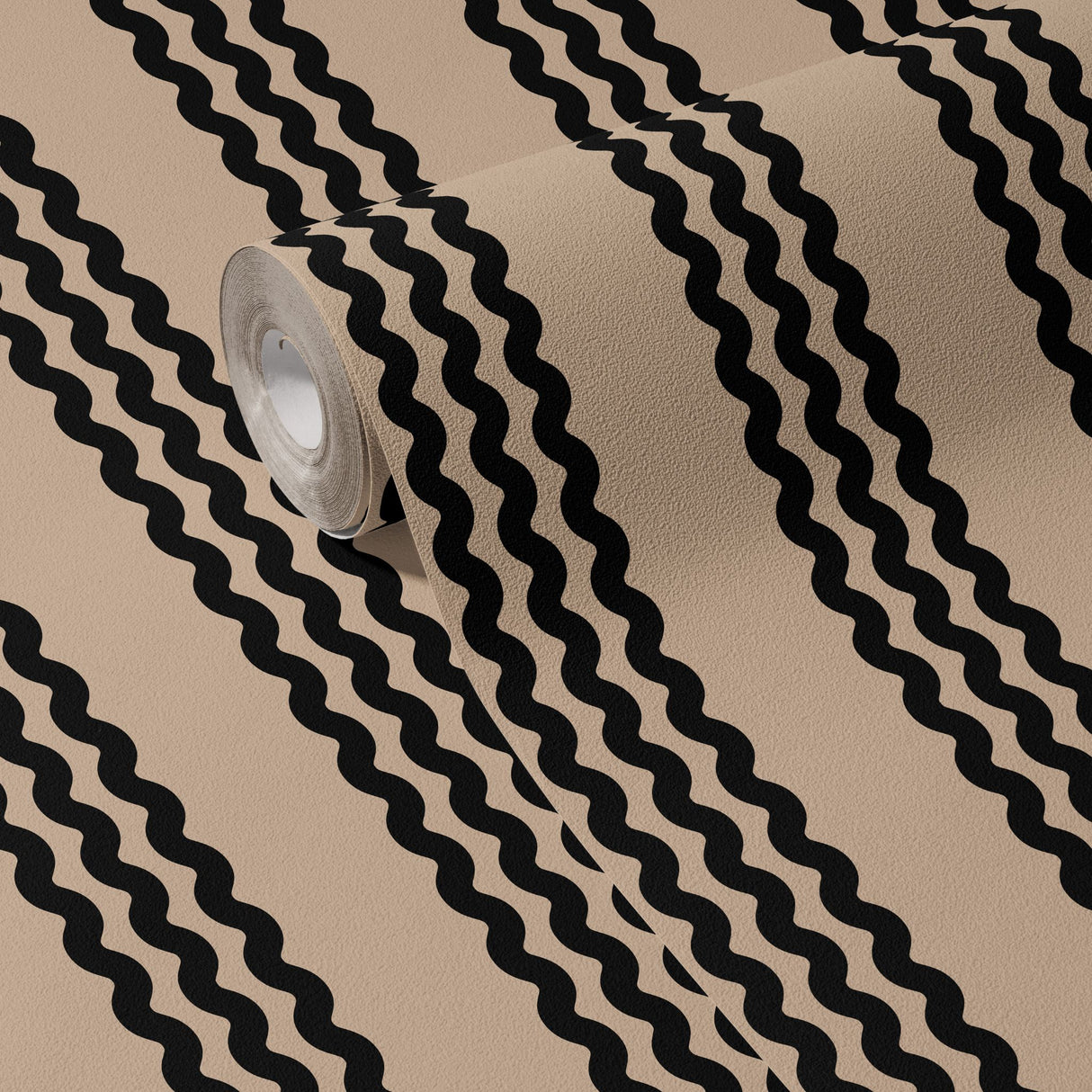 Twist & Turn | Black & Beige Wavy Vertical Striped Wallpaper Wallpaper Sckribbles