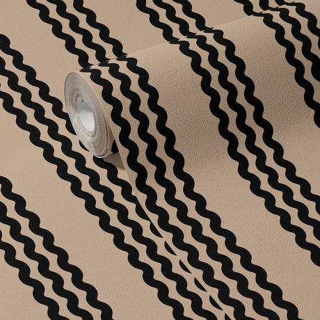 Twist & Turn | Black & Beige Wavy Vertical Striped Wallpaper Wallpaper Sckribbles