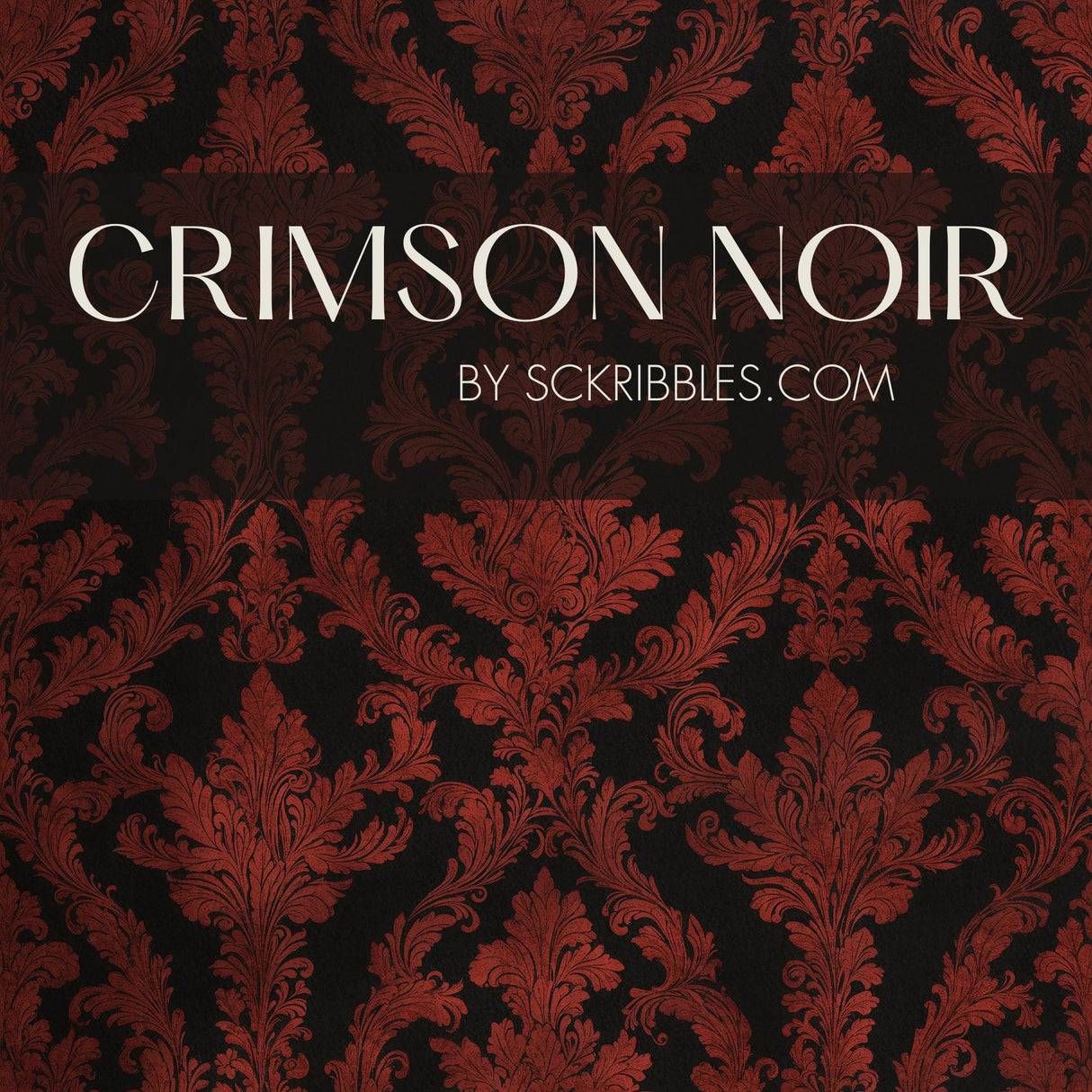 Crimson Noir | Moody Red and Black Damask Wallpaper Wallpaper Sckribbles