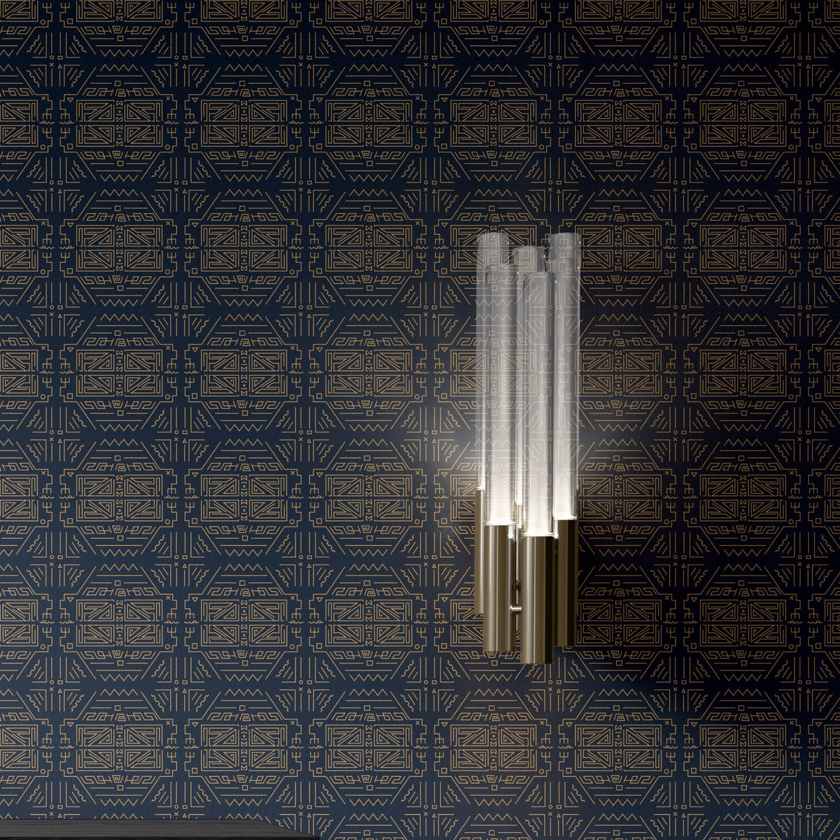 Nile Deco | Dark Blue & Yellow Graphic Art Deco Wallpaper Wallpaper Sckribbles