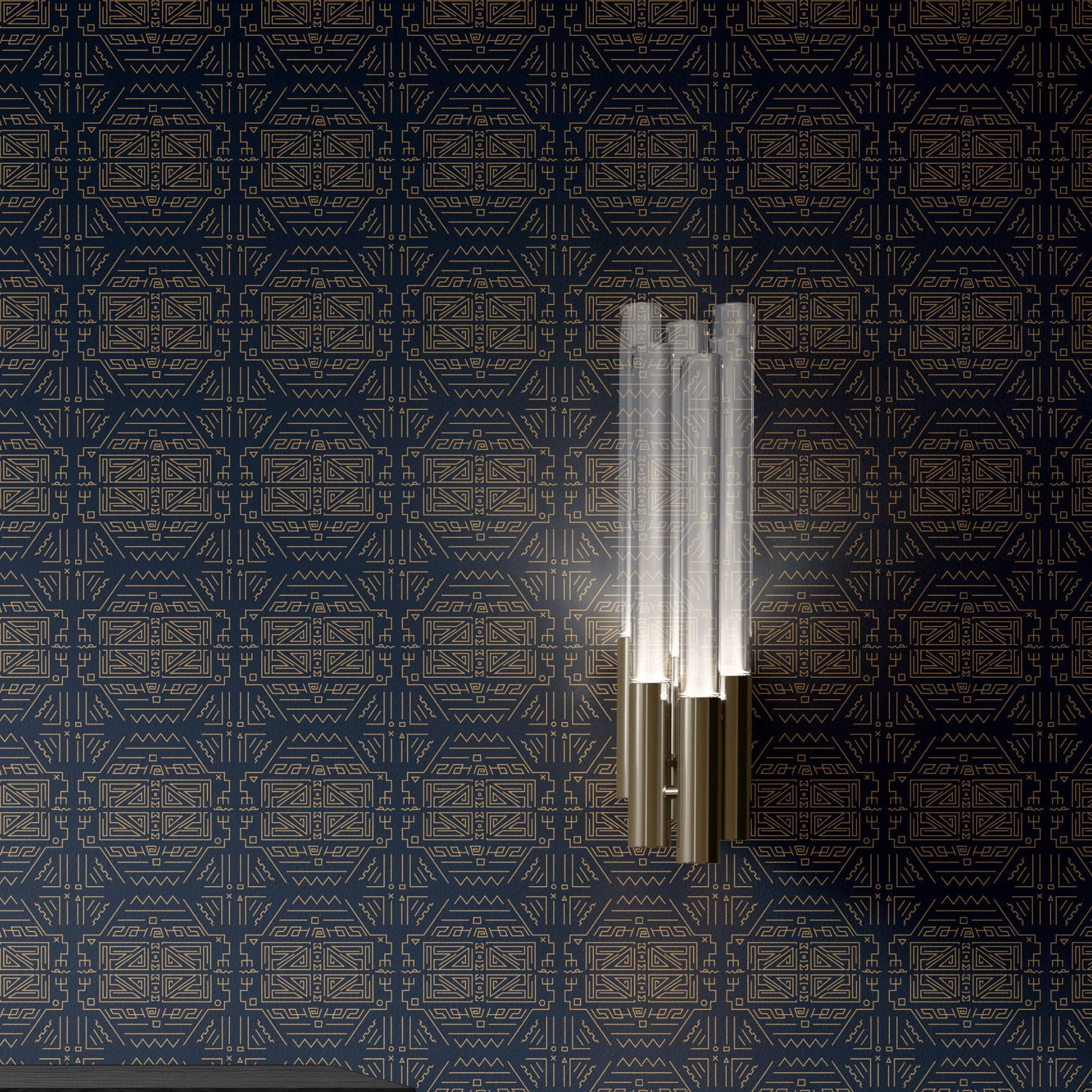Nile Deco | Dark Blue & Yellow Graphic Art Deco Wallpaper Wallpaper Sckribbles
