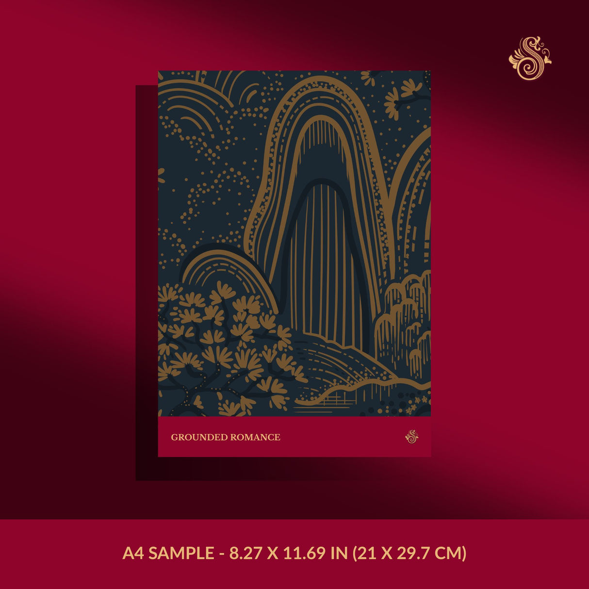 Serene Ascend | Moody Botanical Scenic Asian Wallpaper Wallpaper Sckribbles Signature - Premium Non-Woven A4 Sample - 8.27 × 11.69 in (21 × 29.7 cm) Grounded Romance