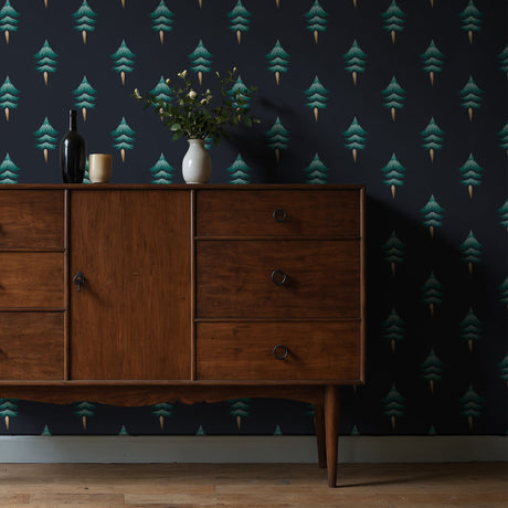 Festive Fir | Green & Blue Christmas Tree Holiday Wallpaper Wallpaper Sckribbles