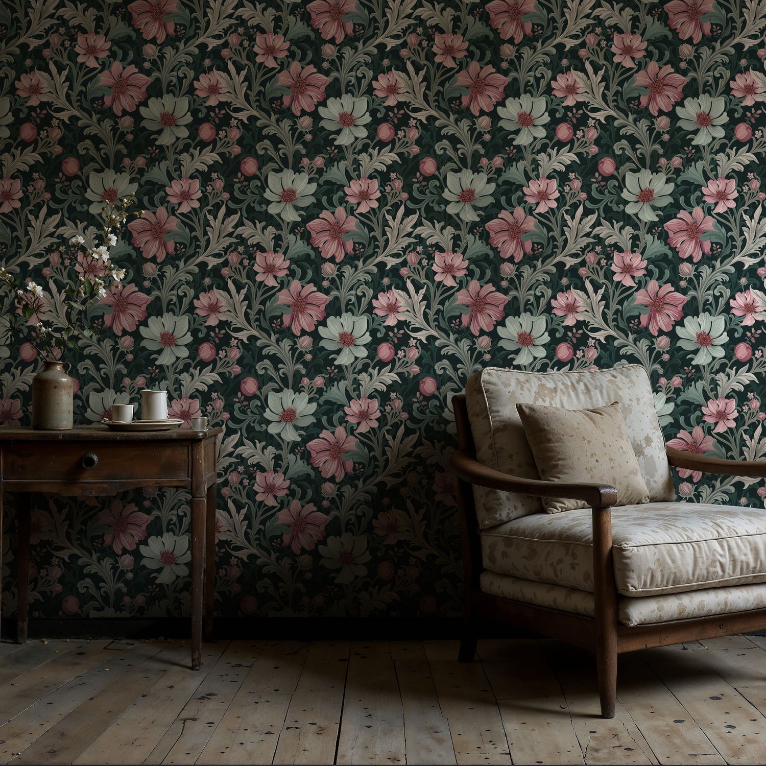 Paradise Petals | Pretty Feminine Romantic Floral Botanical Wallpaper Wallpaper Sckribbles