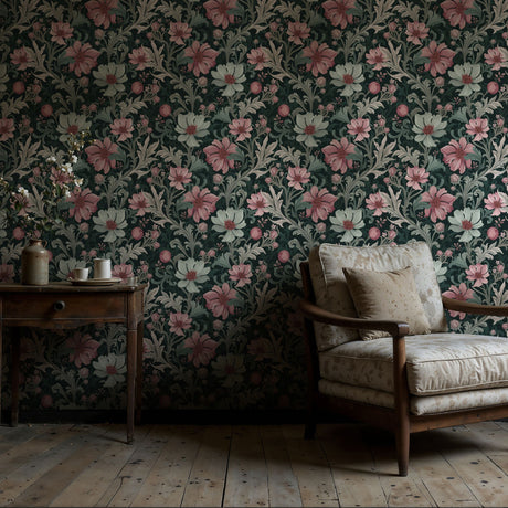 Paradise Petals | Pretty Feminine Romantic Floral Botanical Wallpaper Wallpaper Sckribbles