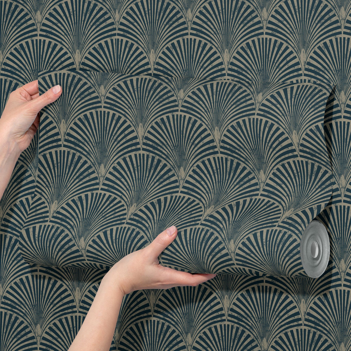 Vintage Gatsby | Art Deco Fan Weathered Blue & Green Wallpaper Wallpaper Sckribbles