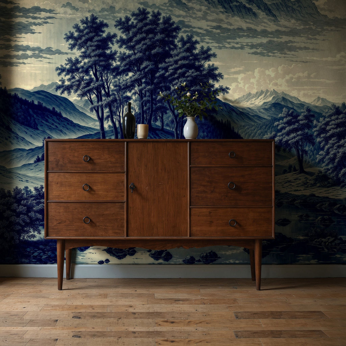 Sapphire Valley | Blue Scenic Landscape Wallpaper Mural Wallpaper Mural Sckribbles