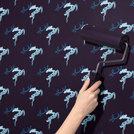 Holiday Herd | Dark Purple & Blue Reindeer Christmas Wallpaper Wallpaper Sckribbles