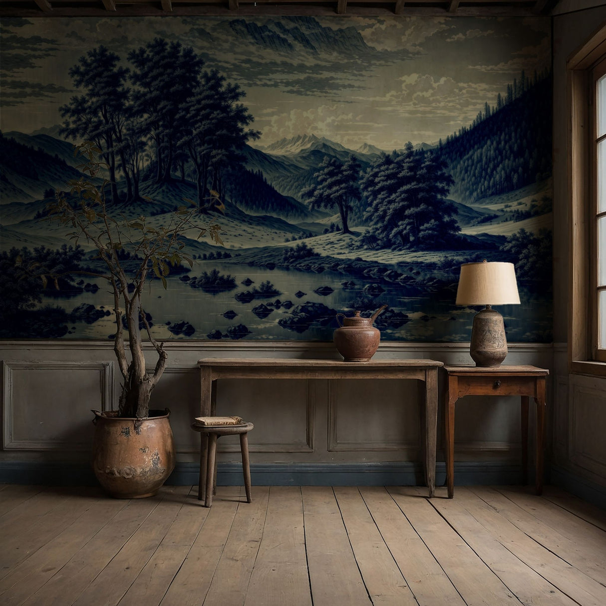 Sapphire Valley | Blue Scenic Landscape Wallpaper Mural Wallpaper Mural Sckribbles