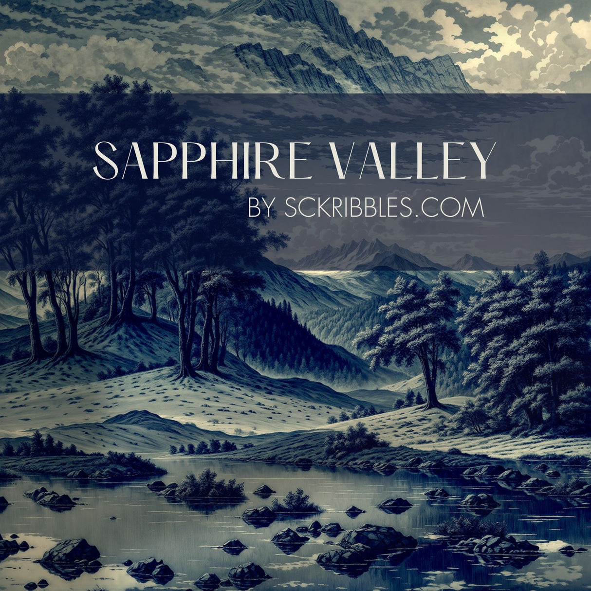 Sapphire Valley | Blue Scenic Landscape Wallpaper Mural Wallpaper Mural Sckribbles