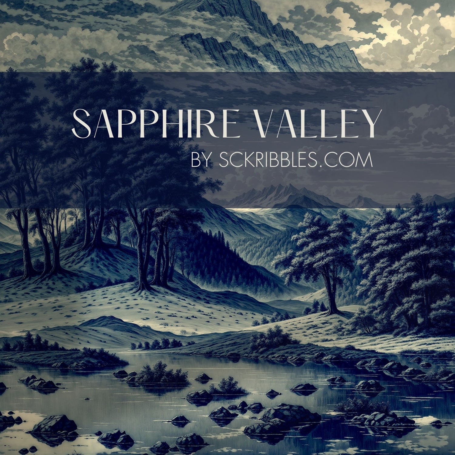 Sapphire Valley | Blue Scenic Landscape Wallpaper Mural Wallpaper Mural Sckribbles