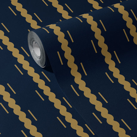 Ripple & Stripe | Dark Navy Blue Wavy Striped Wallpaper Wallpaper Sckribbles