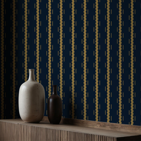 Ripple & Stripe | Dark Navy Blue Wavy Striped Wallpaper Wallpaper Sckribbles