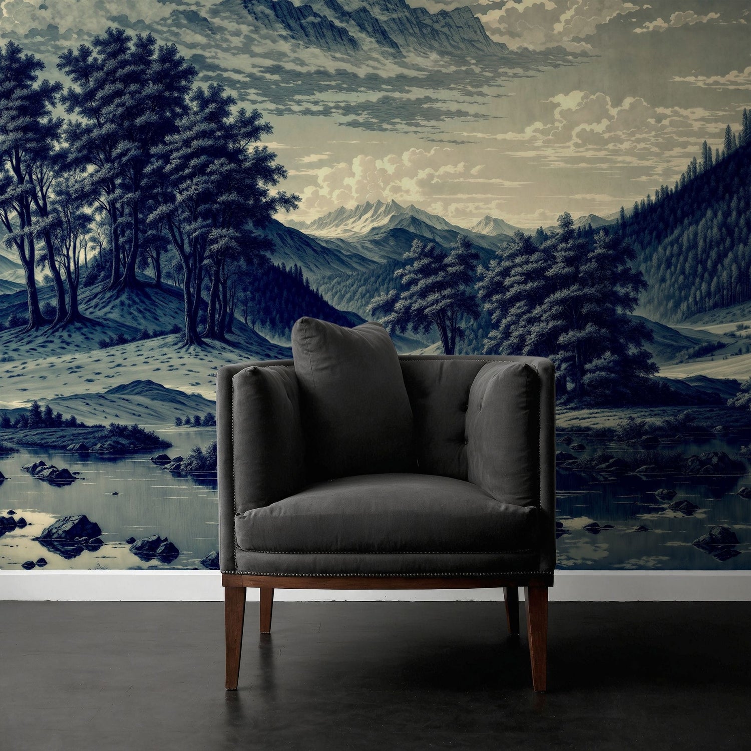 Sapphire Valley | Blue Scenic Landscape Wallpaper Mural Wallpaper Mural Sckribbles