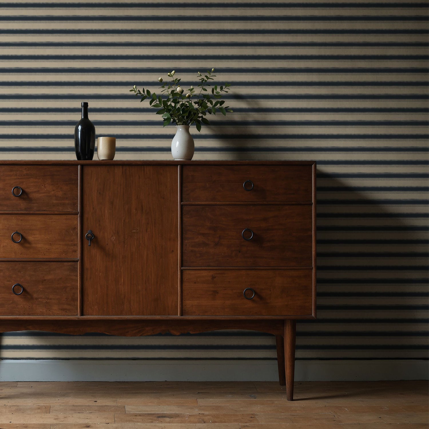 Raw Horizon | Stylish Blue & Beige Horizontal Striped Wallpaper Wallpaper Sckribbles