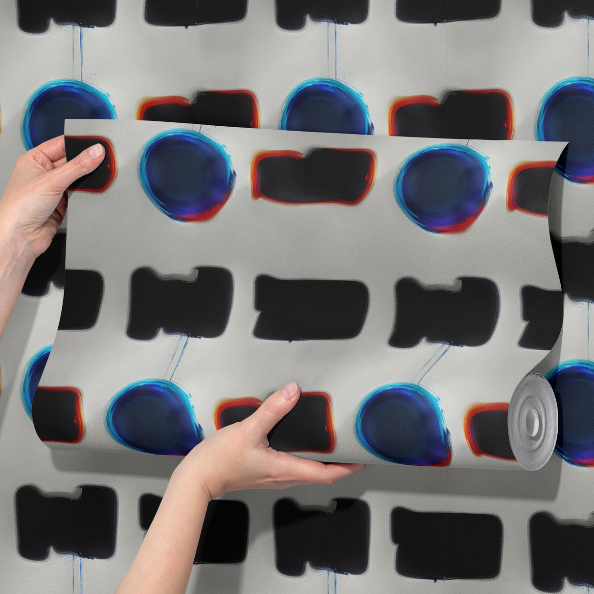 Echo Forms | Bold Blue/Black/White Geometrical Abstract Wallpaper Wallpaper Sckribbles