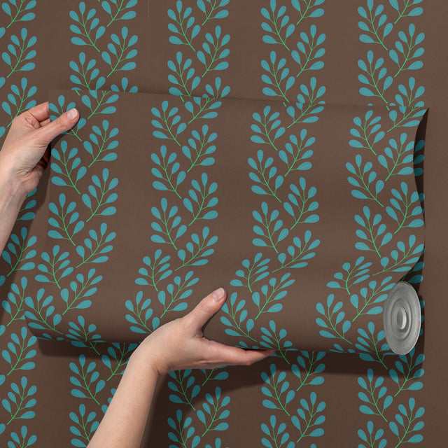 Linear Leaves | Botanical Vines Striped Leaf Foliage Wallpaper Wallpaper Sckribbles