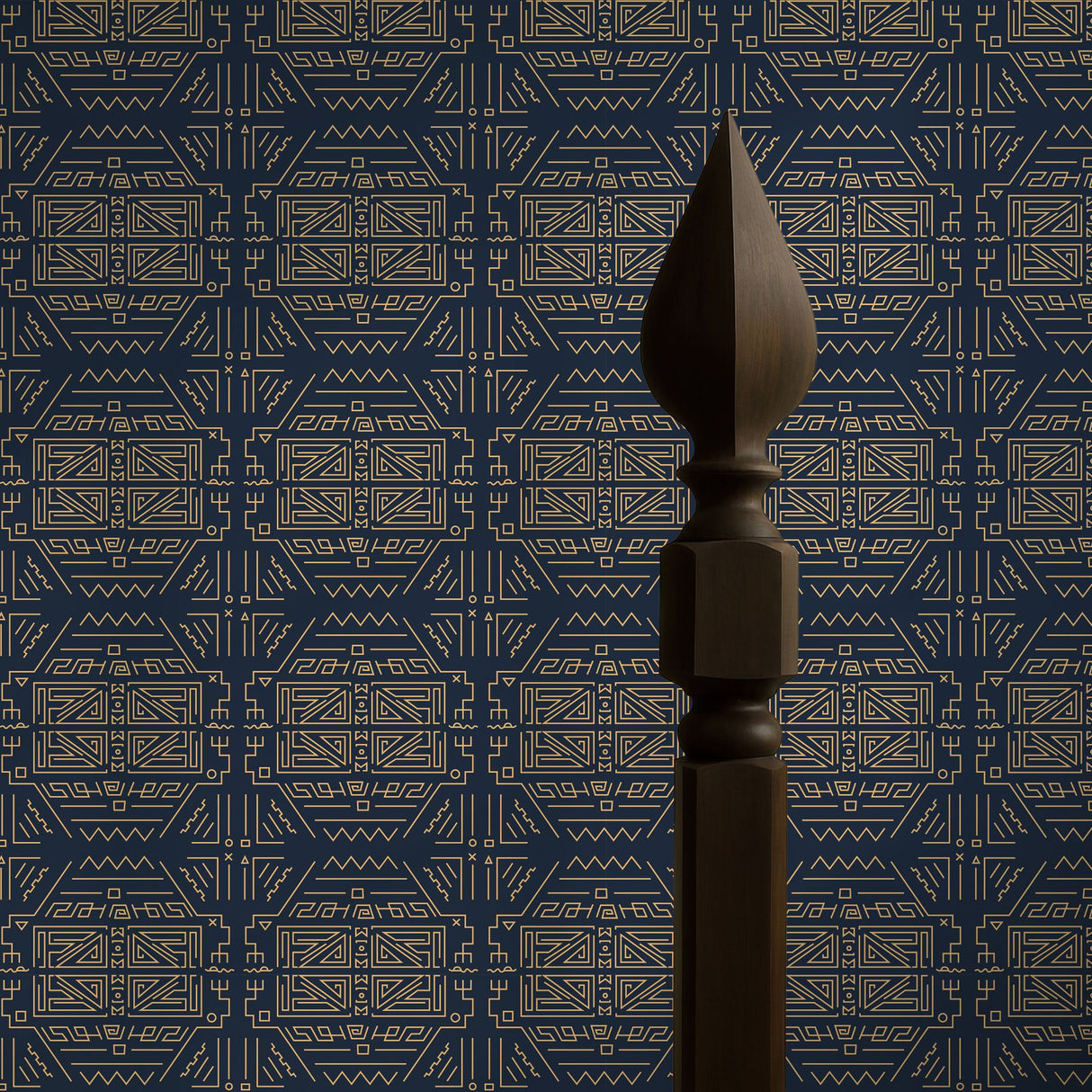 Nile Deco | Dark Blue & Yellow Graphic Art Deco Wallpaper Wallpaper Sckribbles Signature - Premium Non-Woven Roll - 24 in x 32.8 ft (61 cm × 10 m)