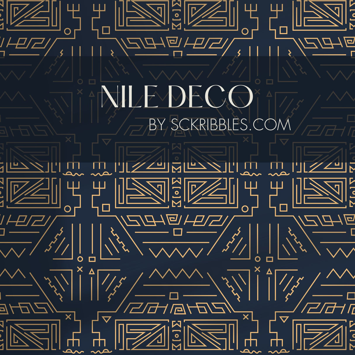 Nile Deco | Dark Blue & Yellow Graphic Art Deco Wallpaper Wallpaper Sckribbles