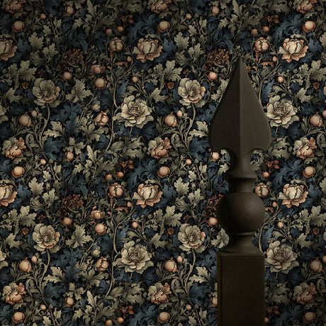Botanical Bliss | Dark Moody Floral Garden Wallpaper Wallpaper Sckribbles