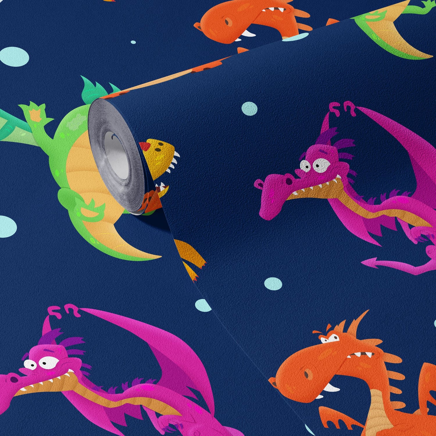 Scales & Tails | Bright Colorful Dragons Boy's Room Wallpaper Wallpaper Sckribbles