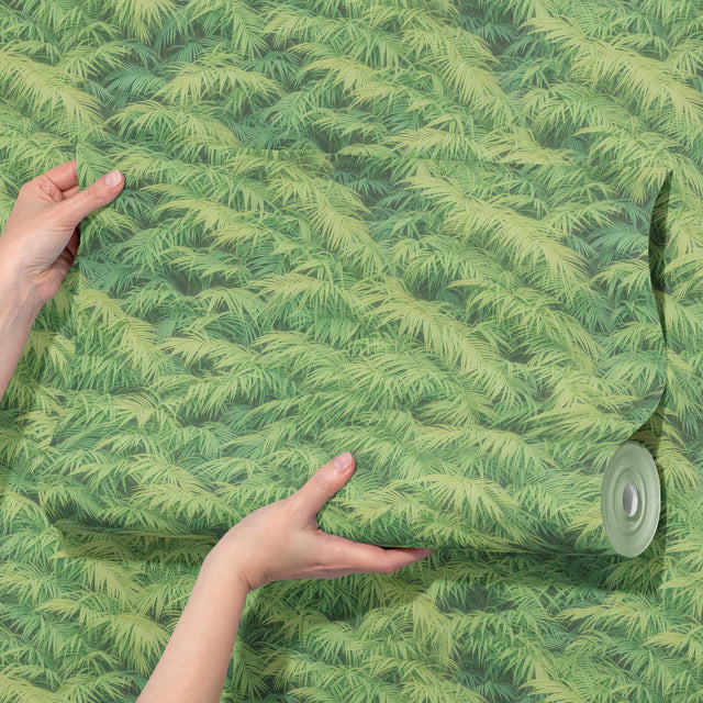 Zesty Oasis | Bright Green Tropical Palm Leaves Wallpaper Wallpaper Sckribbles