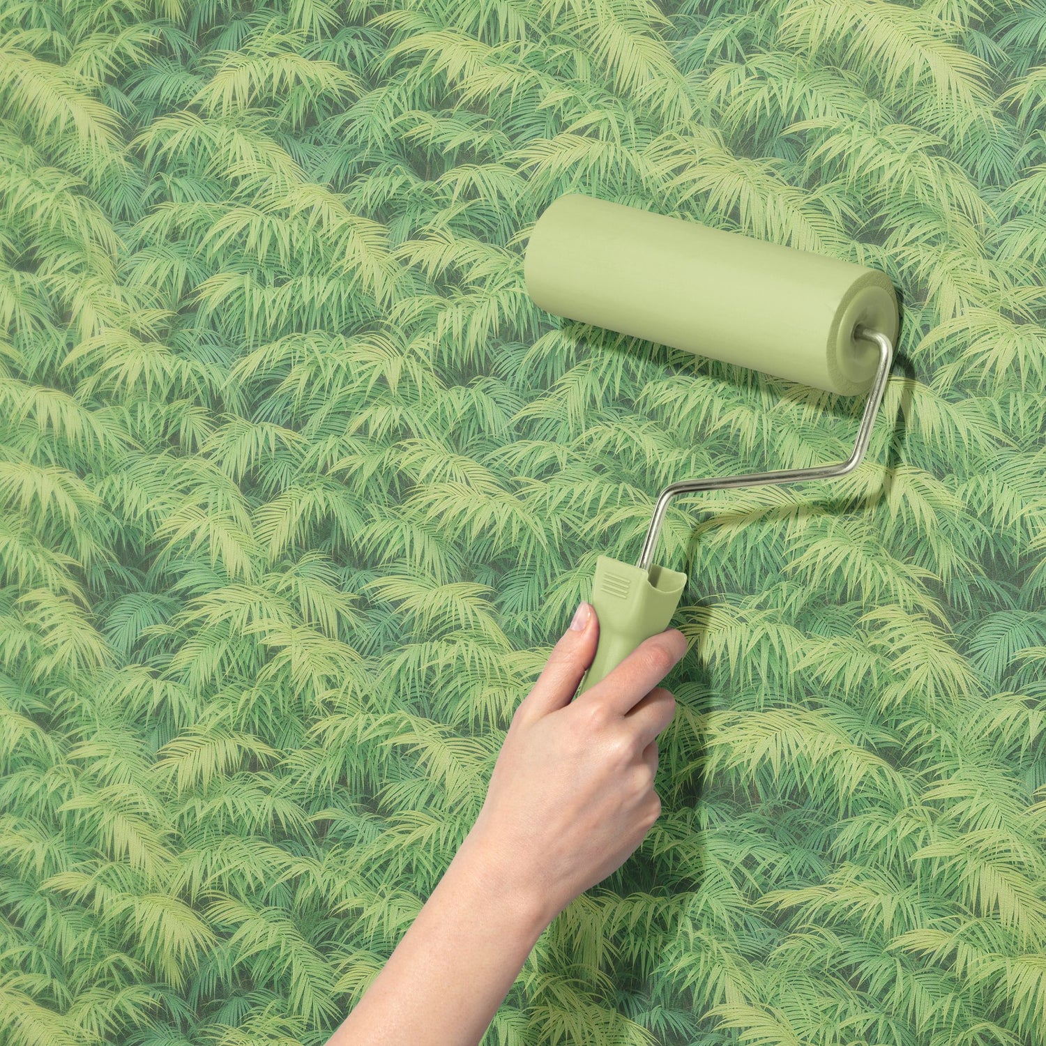 Zesty Oasis | Bright Green Tropical Palm Leaves Wallpaper Wallpaper Sckribbles