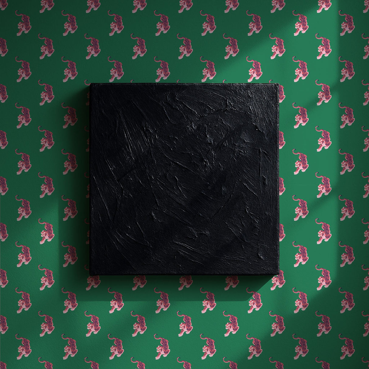 Paradise Prowl | Bright Green & Pink Maximalist Tiger Wallpaper Wallpaper Sckribbles