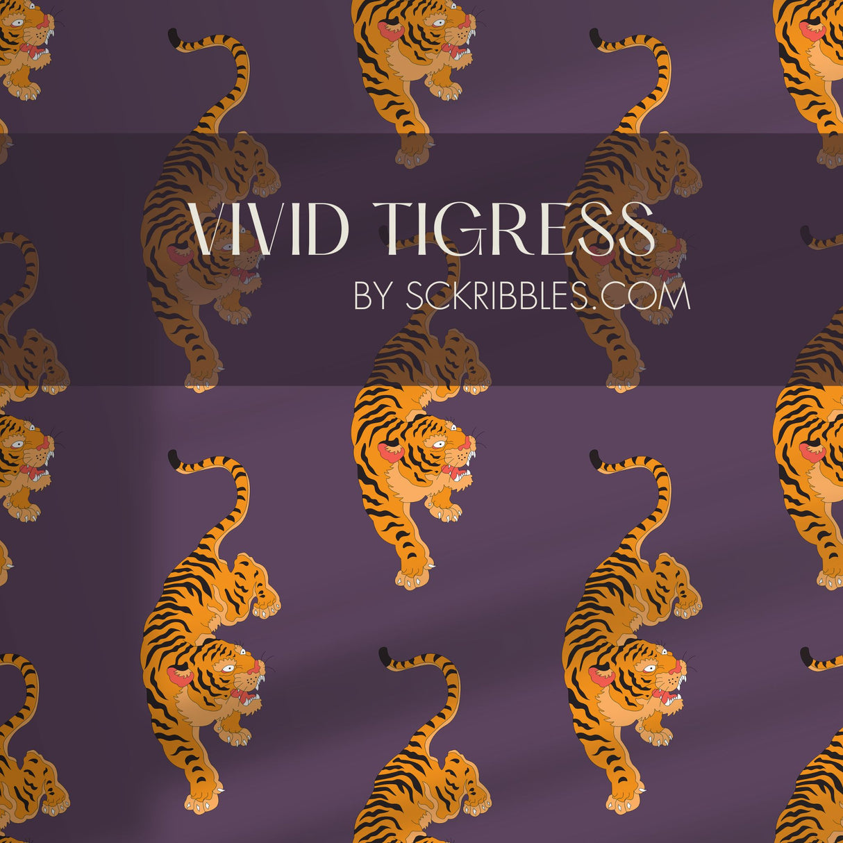 Vivid Tigress | Bold Orange & Purple Maximalist Tiger Wallpaper Wallpaper Sckribbles
