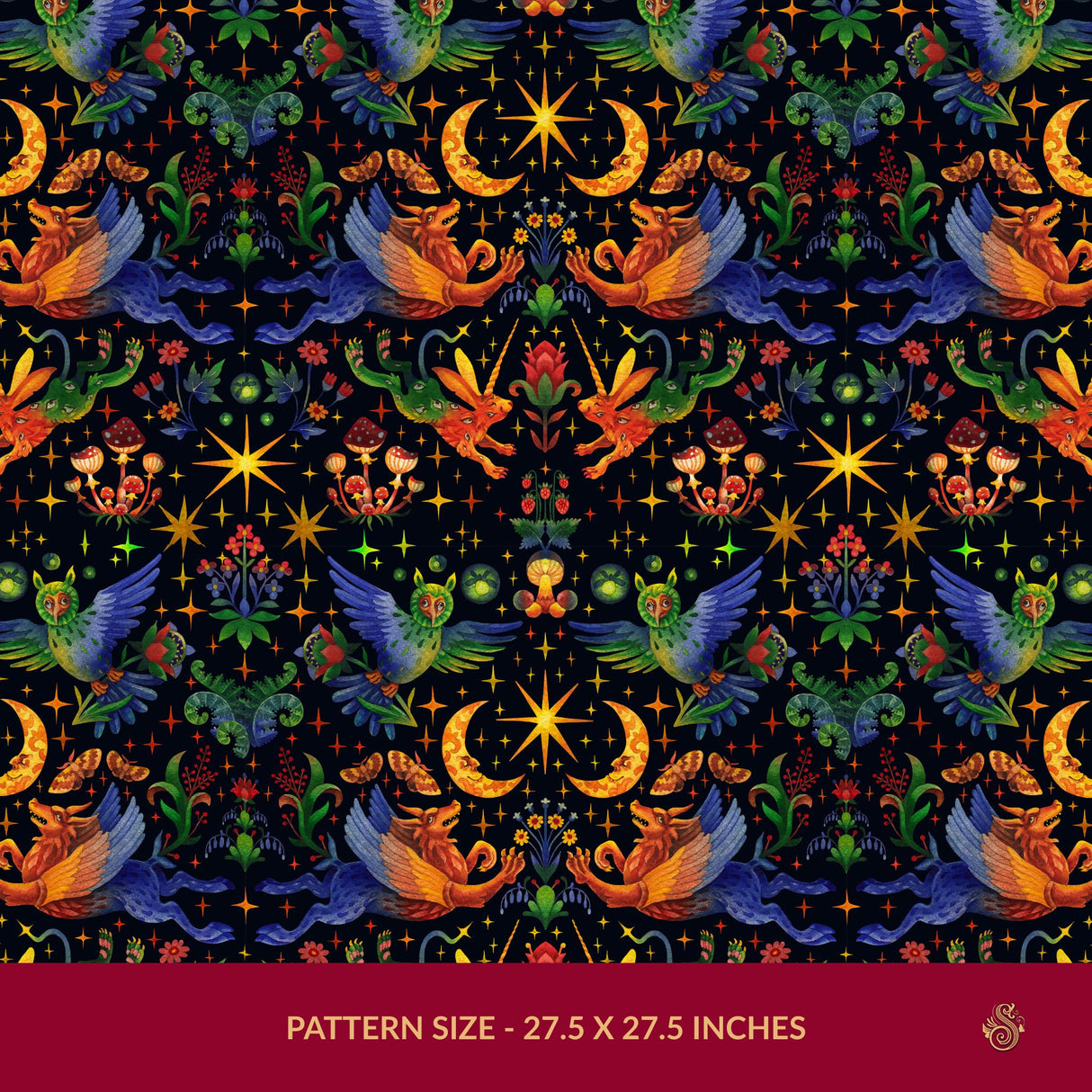 Starlit Wildings | Bright & Colorful Mythical Creatures Wallpaper Wallpaper Sckribbles